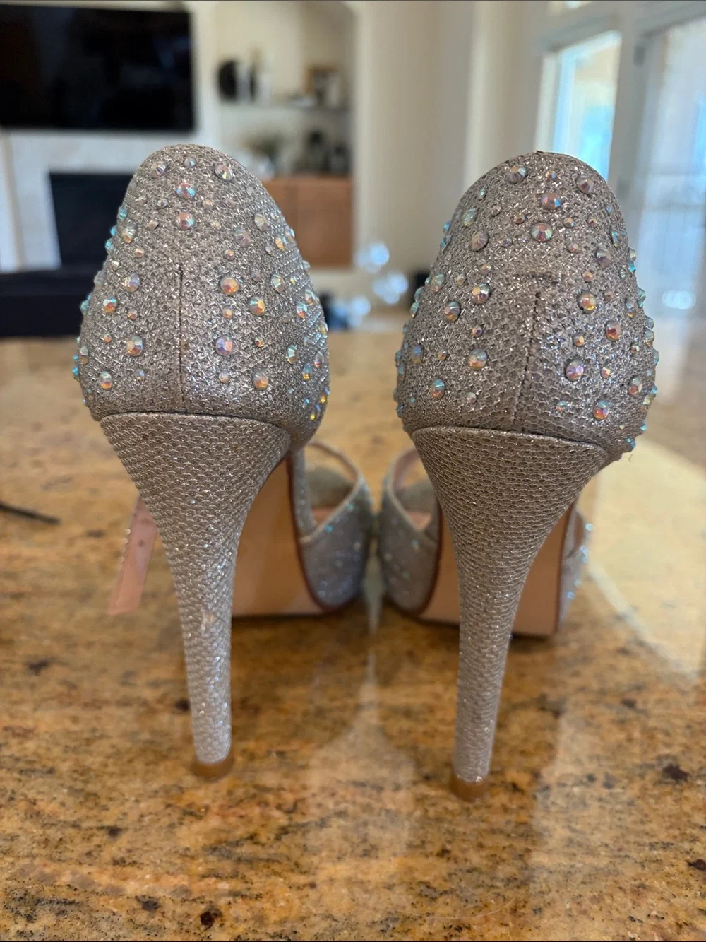 Bonnibel Silver Glitter T-Strap High Heels